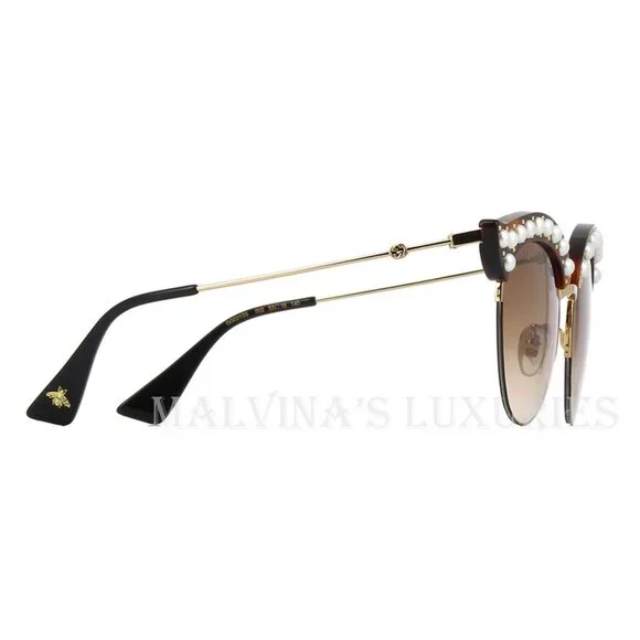 GUCCI SUNGLASSES GG0212S 002 CAT EYE HAVANA GOLD PEARL  display picture 3